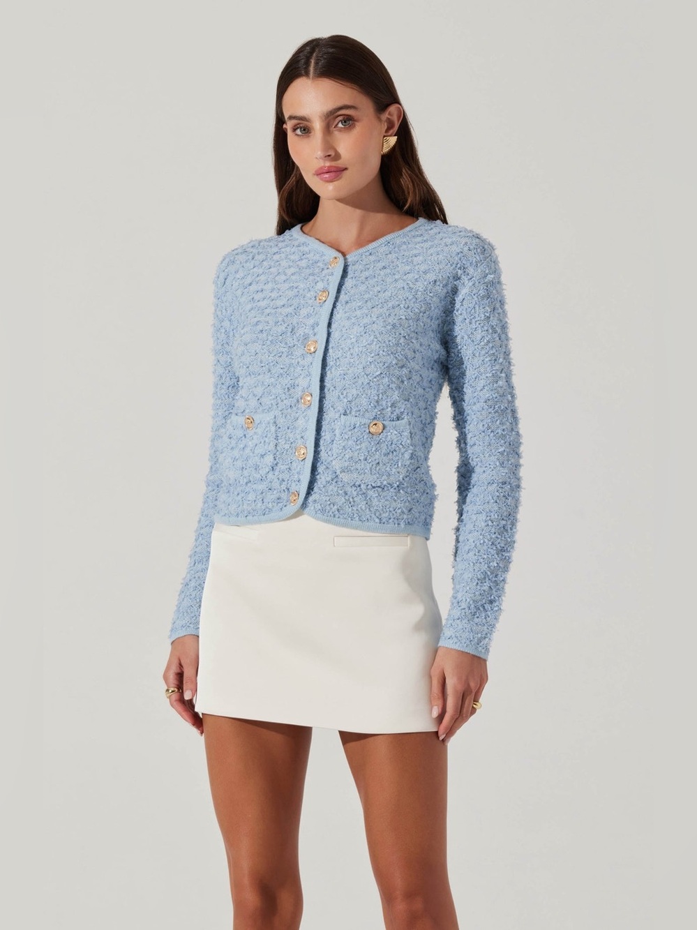 ASTR The Label Textured Cardigan Light Blue XL